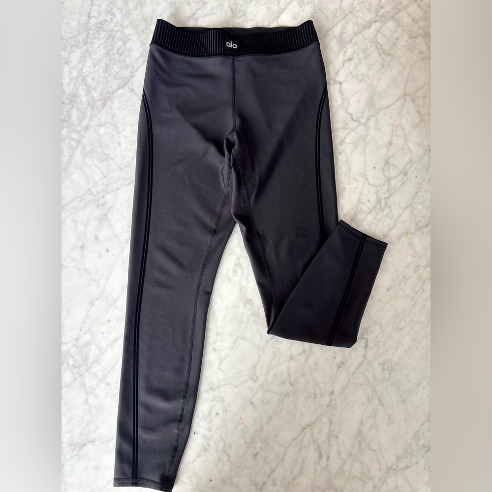 ALO Yoga Black Leggings with Striped Waistband